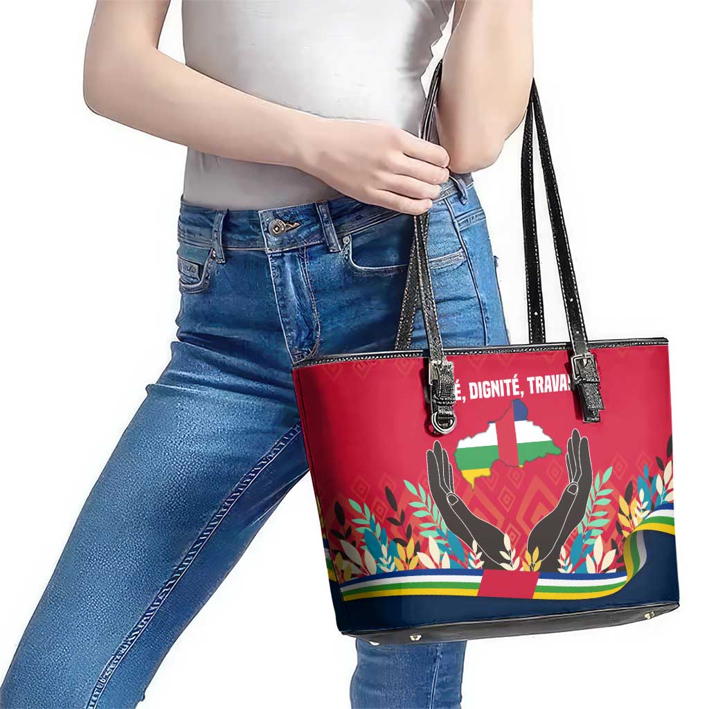 Central African Republic Leather Tote Bag with Red Blue Green Tribal Design and National Flag - Wonder Print Shop