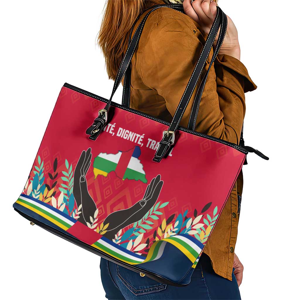 Central African Republic Leather Tote Bag with Red Blue Green Tribal Design and National Flag - Wonder Print Shop