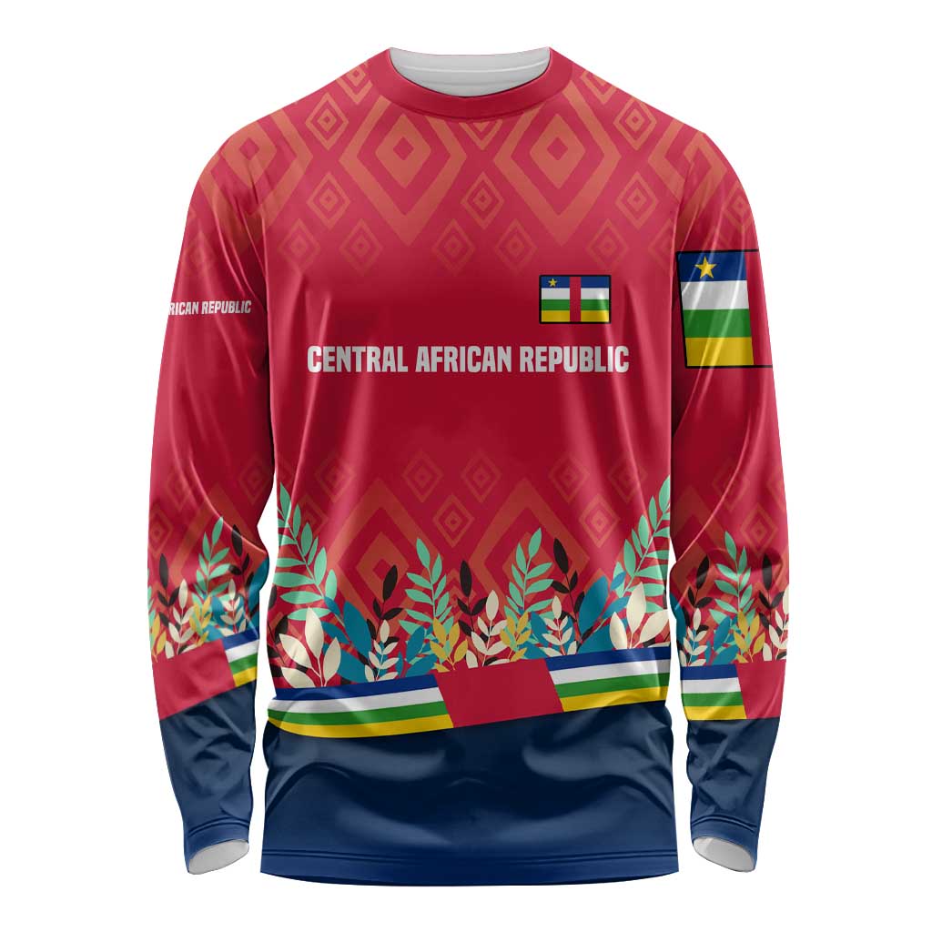 Central African Republic Long Sleeve Shirt with Red Blue Green Tribal Design and National Flag - Wonder Print Shop