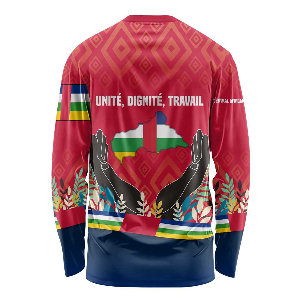 Central African Republic Long Sleeve Shirt with Red Blue Green Tribal Design and National Flag - Wonder Print Shop