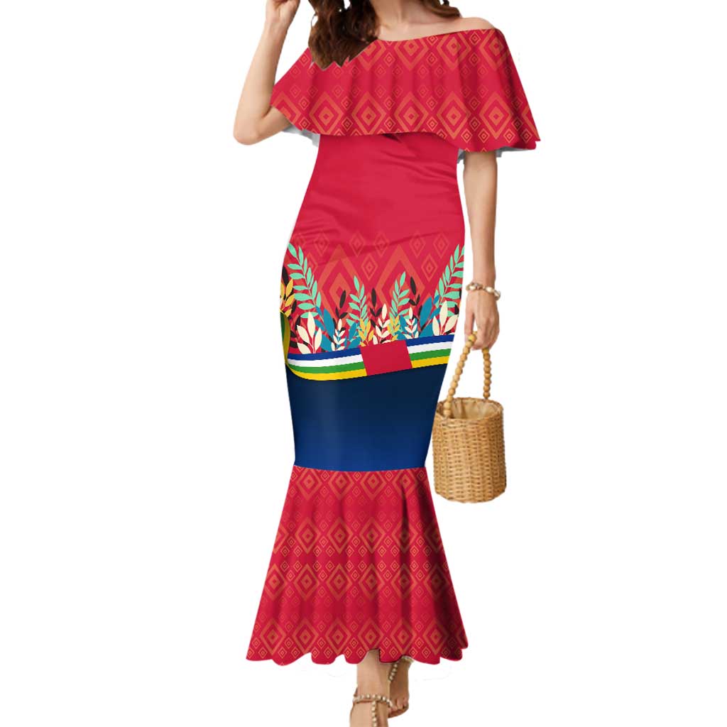 Central African Republic Mermaid Dress with Red Blue Green Tribal Design and National Flag - Wonder Print Shop