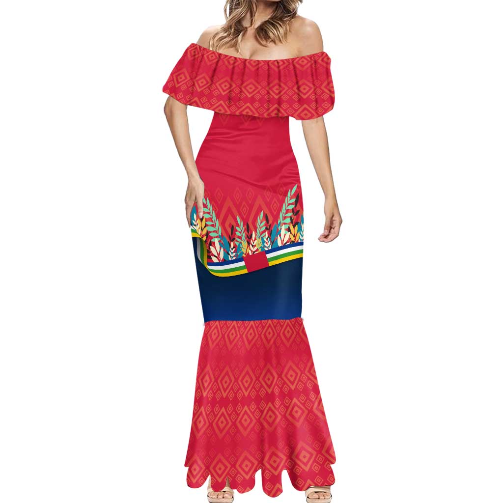 Central African Republic Mermaid Dress with Red Blue Green Tribal Design and National Flag - Wonder Print Shop