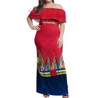 Central African Republic Off Shoulder Maxi Dress with Red Blue Green Tribal Design and National Flag - Wonder Print Shop