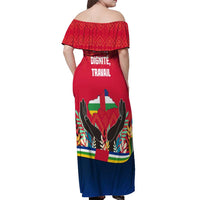 Central African Republic Off Shoulder Maxi Dress with Red Blue Green Tribal Design and National Flag - Wonder Print Shop
