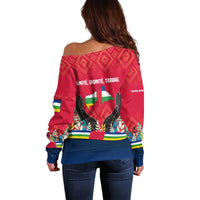 Central African Republic Off Shoulder Sweater with Red Blue Green Tribal Design and National Flag - Wonder Print Shop