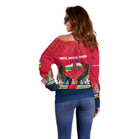 Central African Republic Off Shoulder Sweater with Red Blue Green Tribal Design and National Flag - Wonder Print Shop