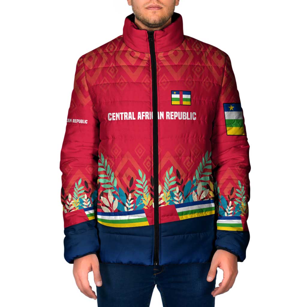 Central African Republic Padded Jacket with Red Blue Green Tribal Design and National Flag - Wonder Print Shop