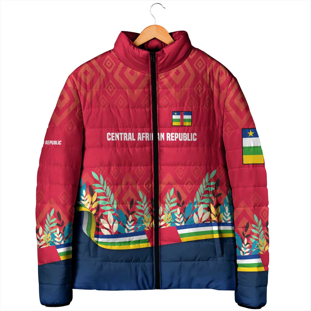 Central African Republic Padded Jacket with Red Blue Green Tribal Design and National Flag - Wonder Print Shop