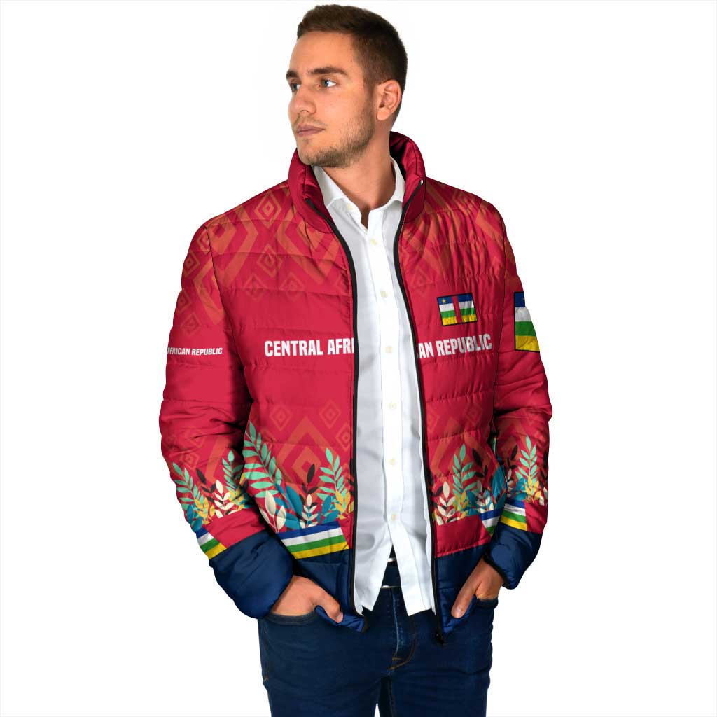 Central African Republic Padded Jacket with Red Blue Green Tribal Design and National Flag - Wonder Print Shop