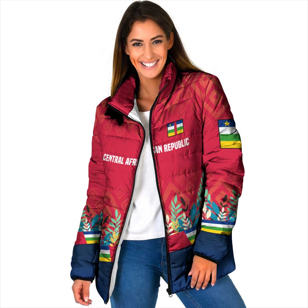 Central African Republic Padded Jacket with Red Blue Green Tribal Design and National Flag - Wonder Print Shop