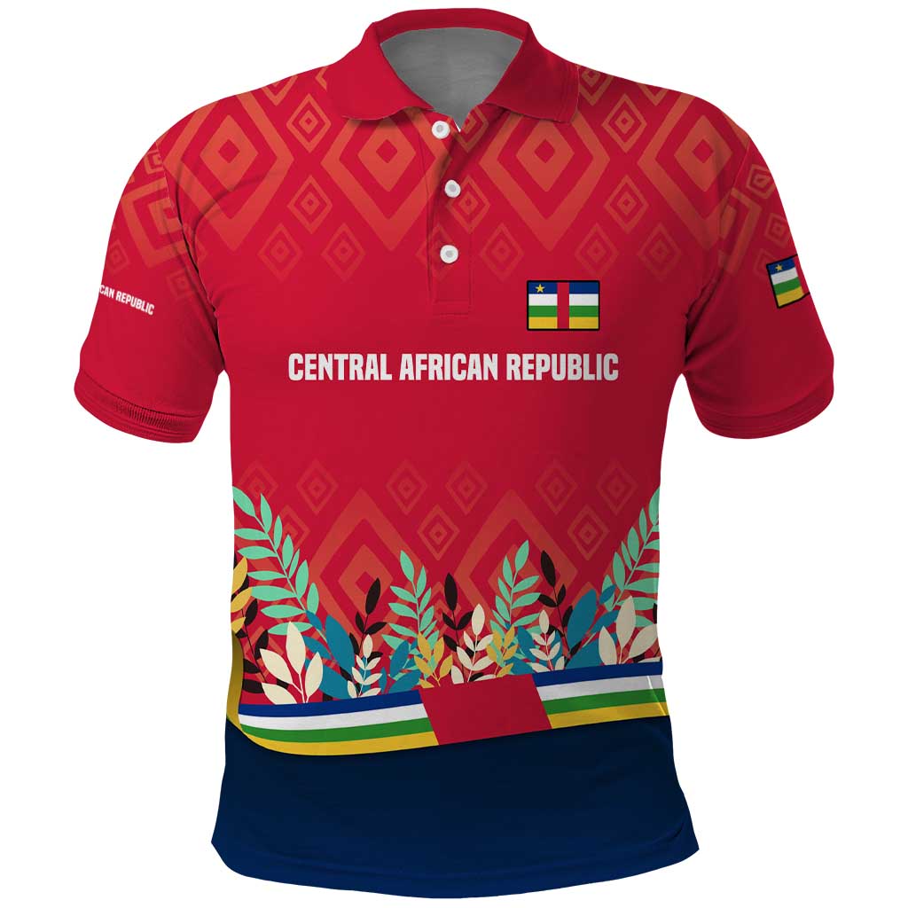 Central African Republic Polo Shirt with Red Blue Green Tribal Design and National Flag - Wonder Print Shop