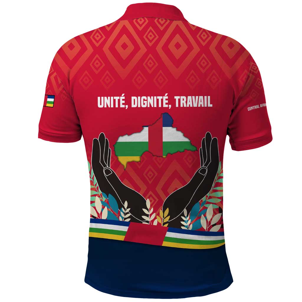 Central African Republic Polo Shirt with Red Blue Green Tribal Design and National Flag - Wonder Print Shop