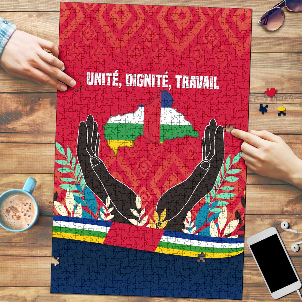Central African Republic Puzzle with Red Blue Green Tribal Design and National Flag - Wonder Print Shop