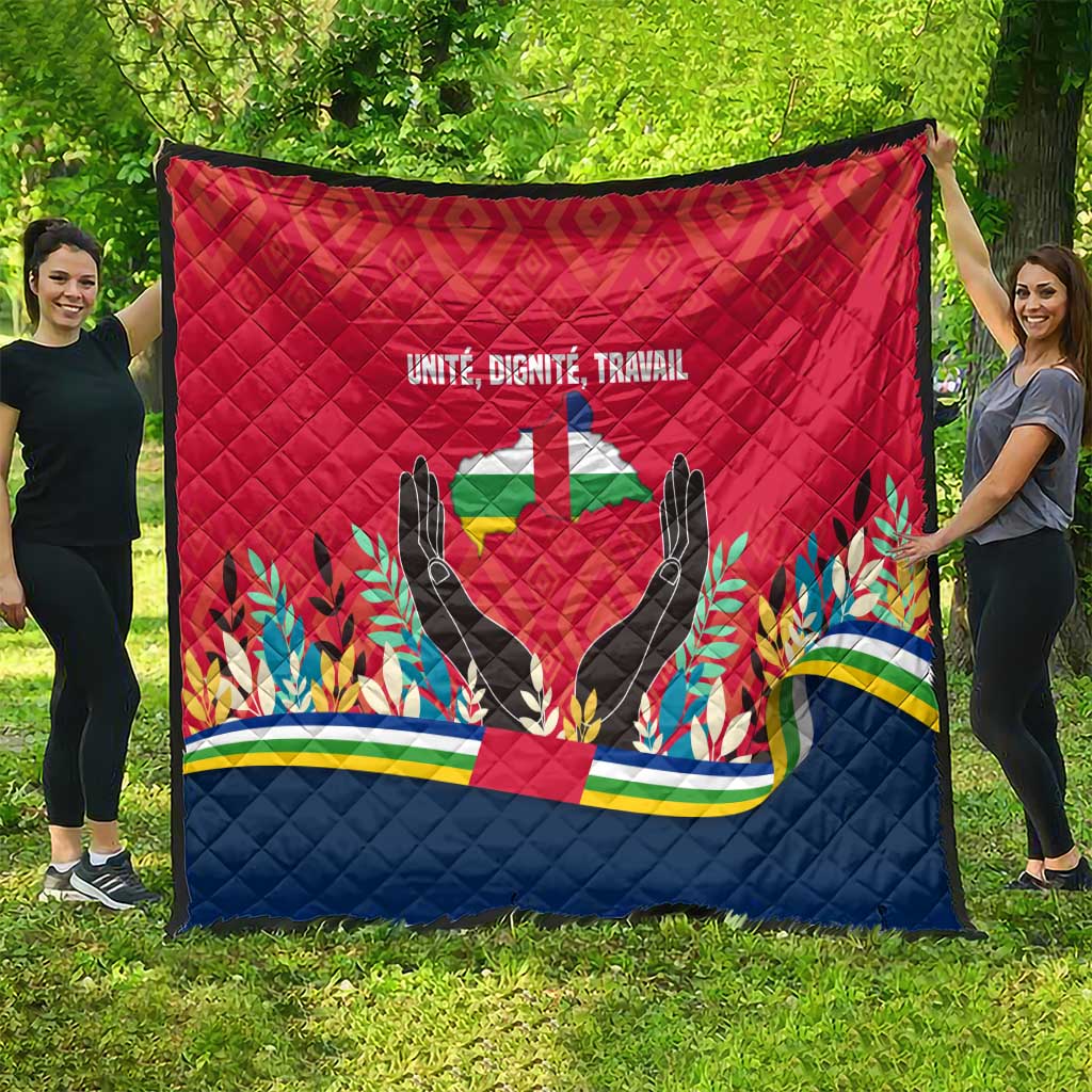 Central African Republic Quilt with Red Blue Green Tribal Design and National Flag - Wonder Print Shop