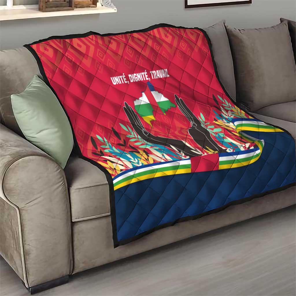Central African Republic Quilt with Red Blue Green Tribal Design and National Flag - Wonder Print Shop