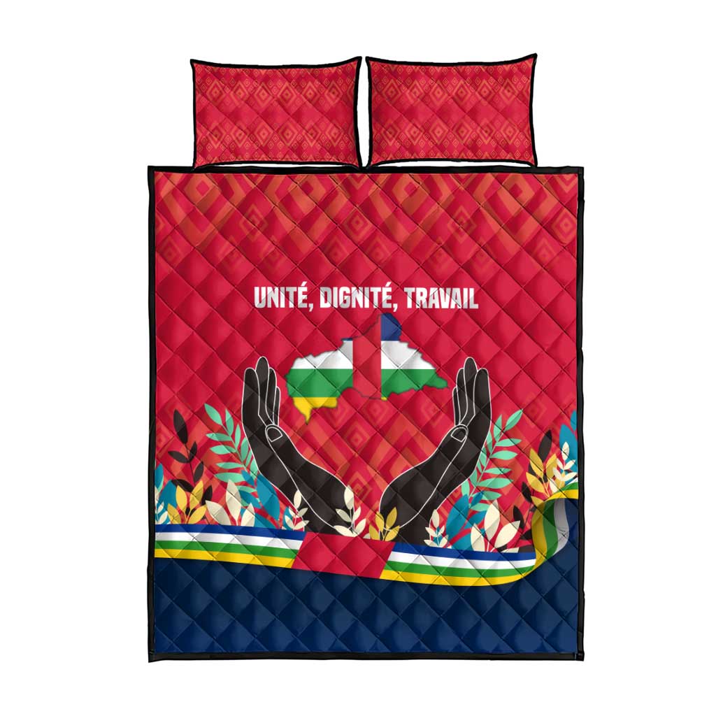 Central African Republic Quilt Bed Set with Red Blue Green Tribal Design and National Flag - Wonder Print Shop