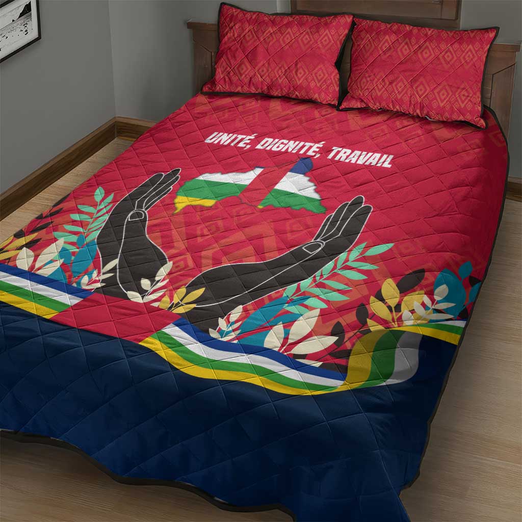 Central African Republic Quilt Bed Set with Red Blue Green Tribal Design and National Flag - Wonder Print Shop