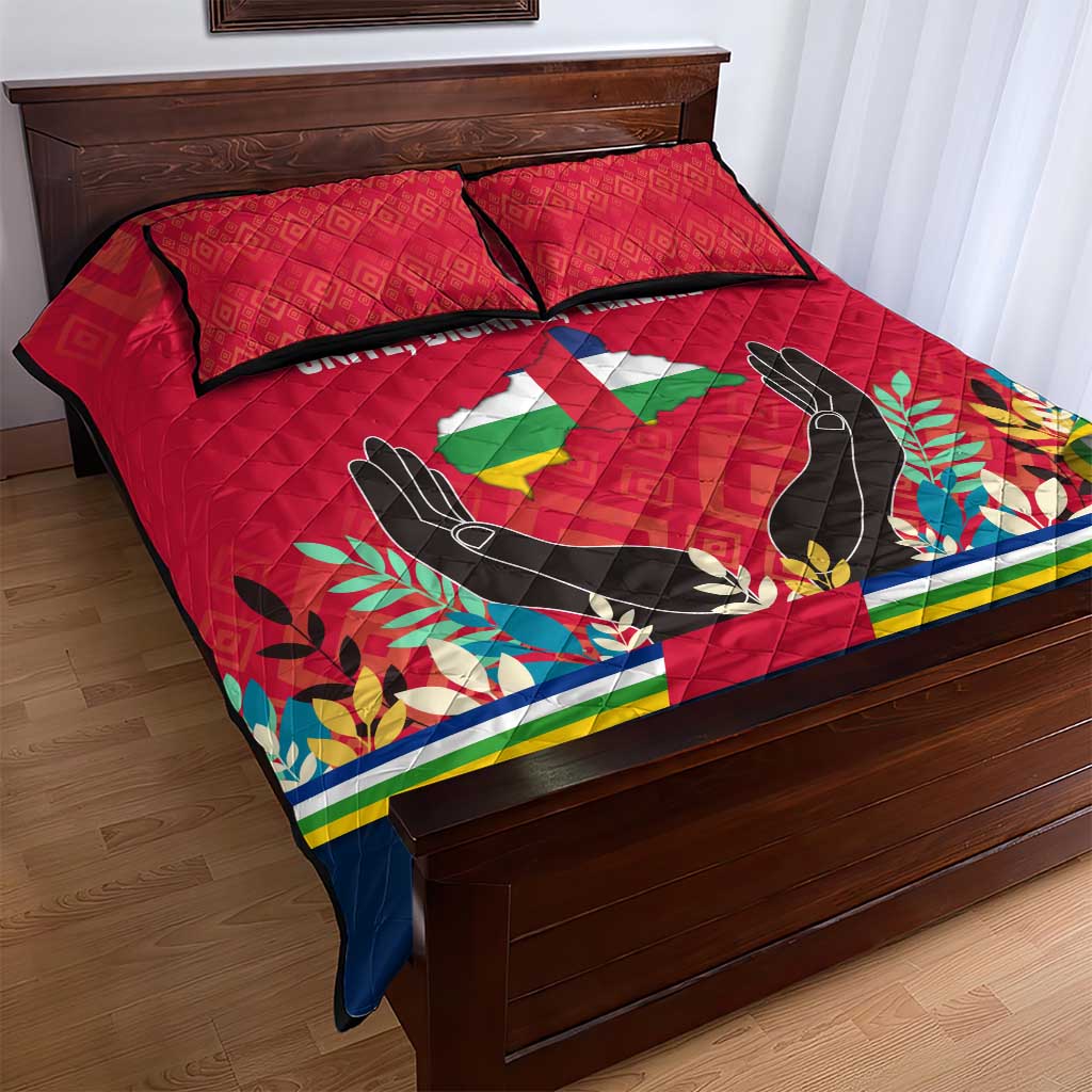 Central African Republic Quilt Bed Set with Red Blue Green Tribal Design and National Flag - Wonder Print Shop