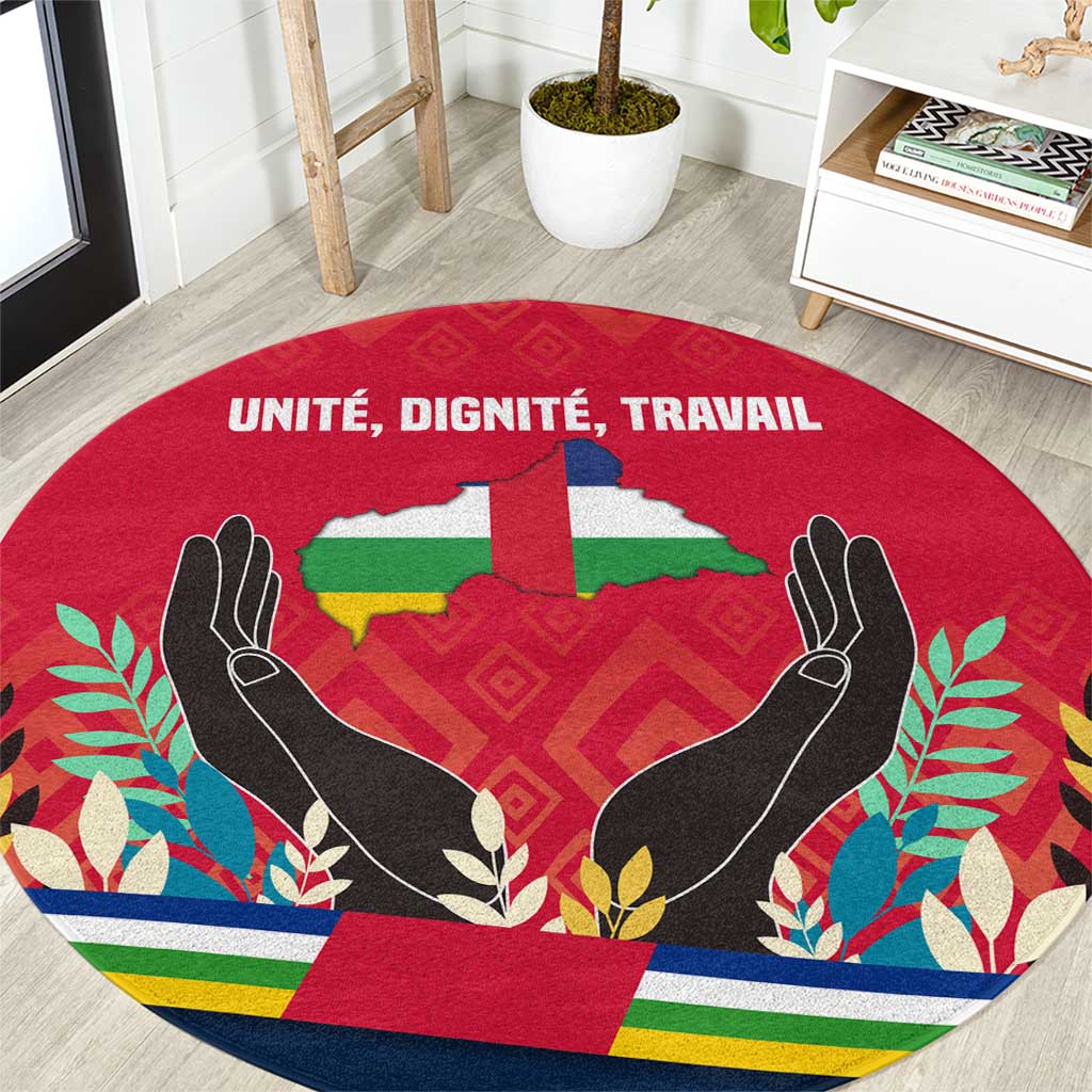 Central African Republic Round Carpet with Red Blue Green Tribal Design and National Flag - Wonder Print Shop