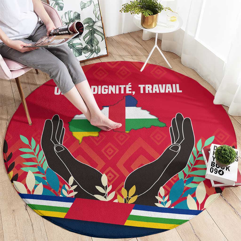 Central African Republic Round Carpet with Red Blue Green Tribal Design and National Flag - Wonder Print Shop