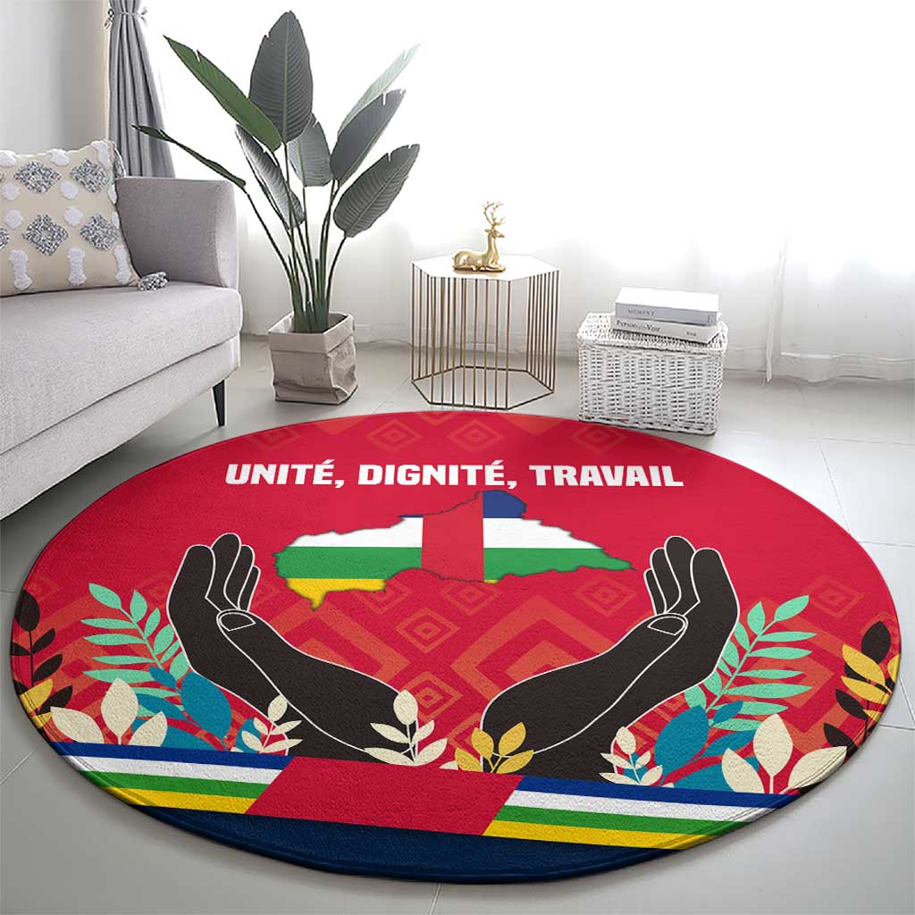 Central African Republic Round Carpet with Red Blue Green Tribal Design and National Flag - Wonder Print Shop