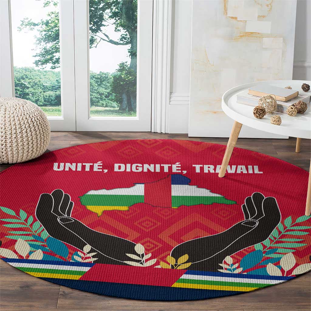 Central African Republic Round Carpet with Red Blue Green Tribal Design and National Flag - Wonder Print Shop