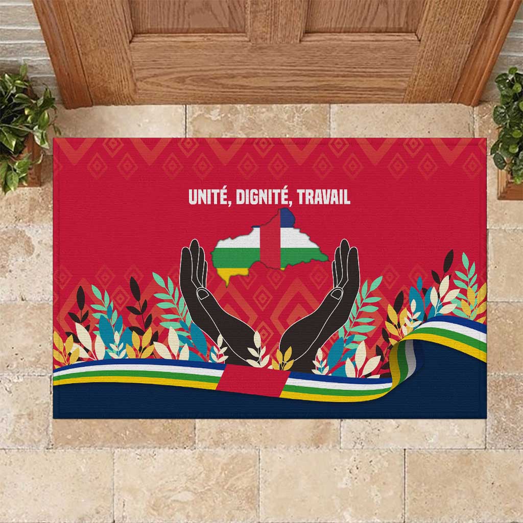 Central African Republic Rubber Doormat with Red Blue Green Tribal Design and National Flag - Wonder Print Shop
