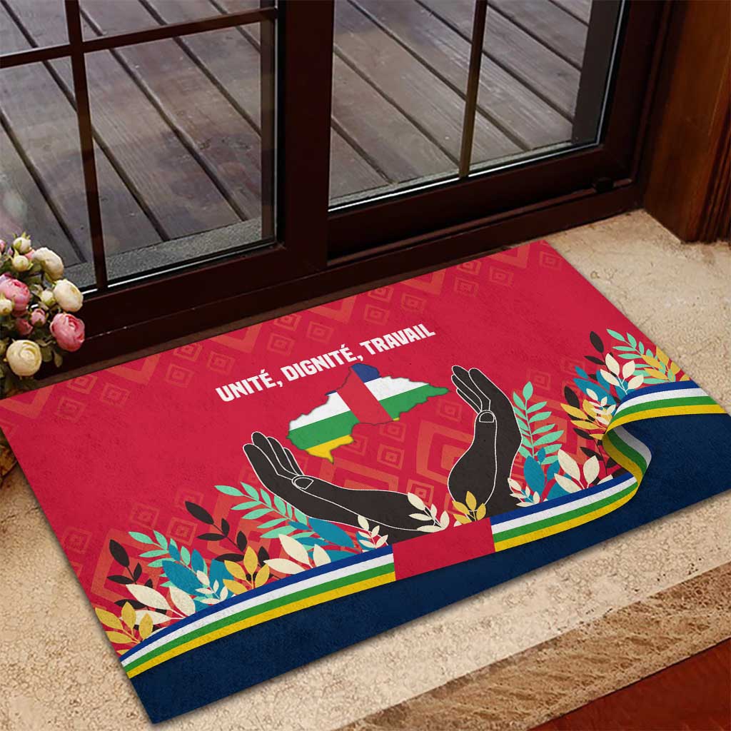 Central African Republic Rubber Doormat with Red Blue Green Tribal Design and National Flag - Wonder Print Shop