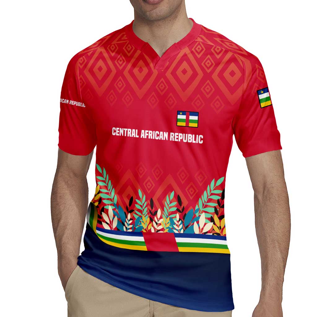 Central African Republic Rugby Jersey with Red Blue Green Tribal Design and National Flag - Wonder Print Shop