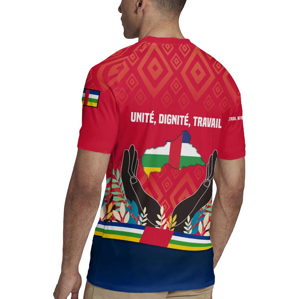 Central African Republic Rugby Jersey with Red Blue Green Tribal Design and National Flag - Wonder Print Shop