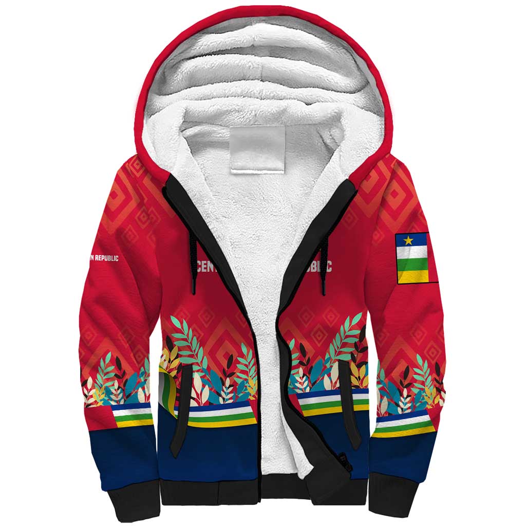 Central African Republic Sherpa Hoodie with Red Blue Green Tribal Design and National Flag - Wonder Print Shop