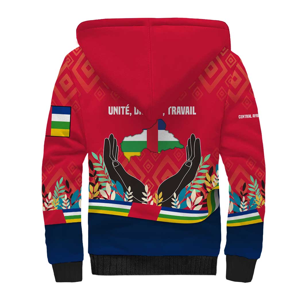 Central African Republic Sherpa Hoodie with Red Blue Green Tribal Design and National Flag - Wonder Print Shop