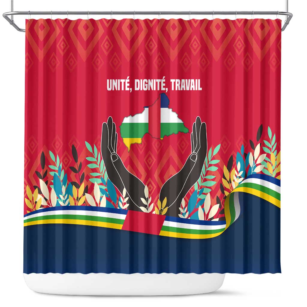 Central African Republic Shower Curtain with Red Blue Green Tribal Design and National Flag - Wonder Print Shop