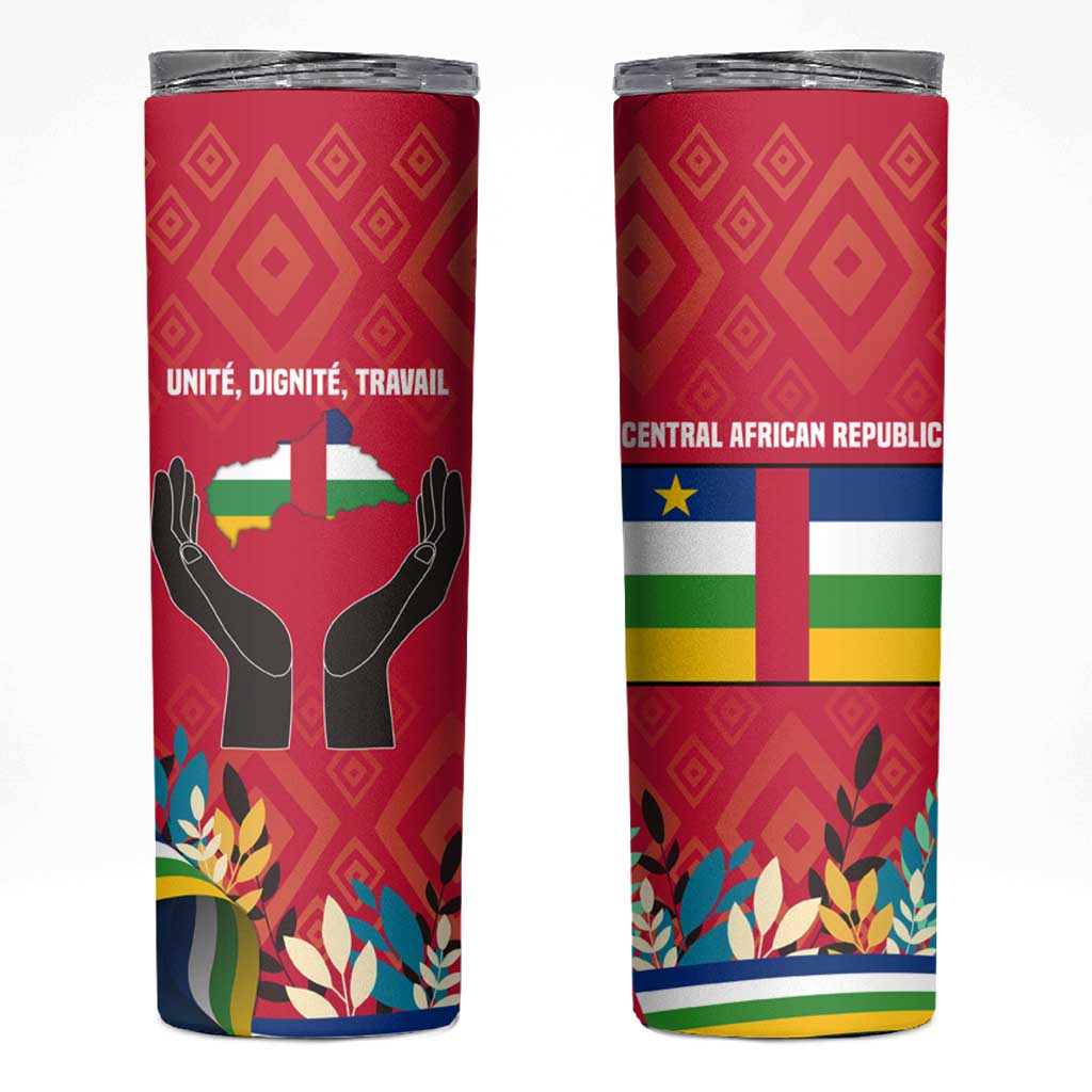 Central African Republic Skinny Tumbler with Red Blue Green Tribal Design and National Flag - Wonder Print Shop