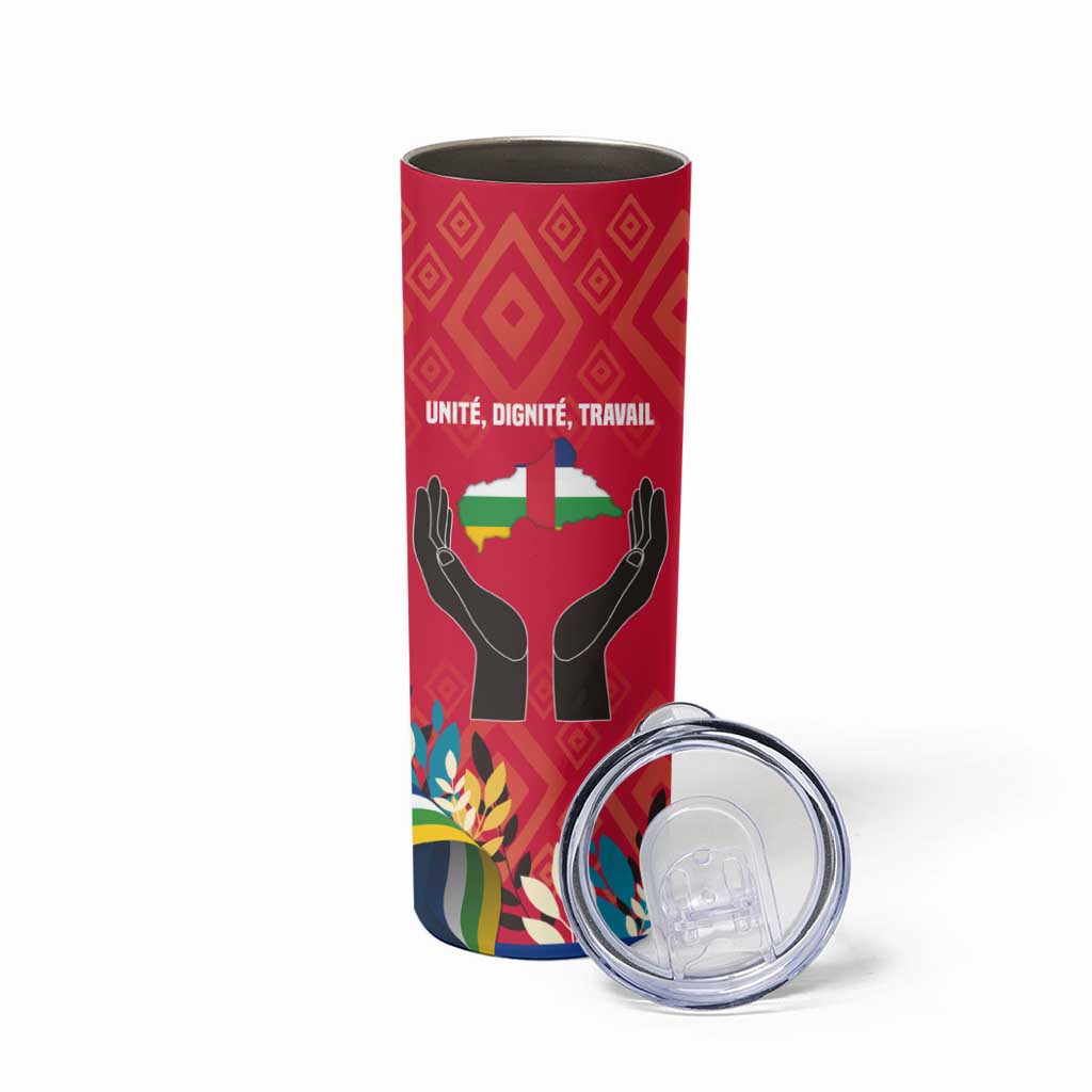 Central African Republic Skinny Tumbler with Red Blue Green Tribal Design and National Flag - Wonder Print Shop
