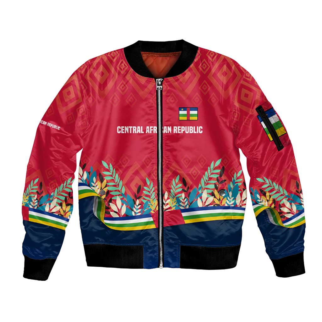 Central African Republic Sleeve Zip Bomber Jacket with Red Blue Green Tribal Design and National Flag - Wonder Print Shop