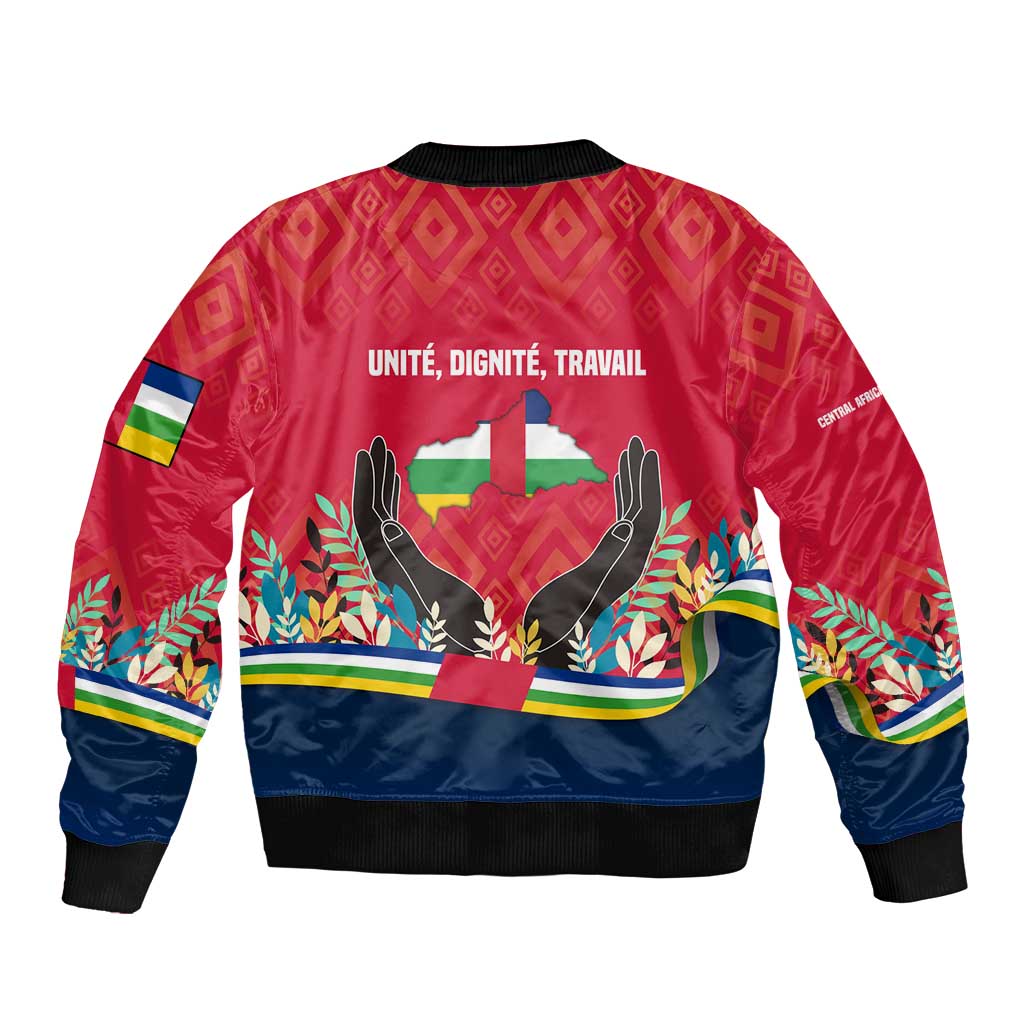 Central African Republic Sleeve Zip Bomber Jacket with Red Blue Green Tribal Design and National Flag - Wonder Print Shop