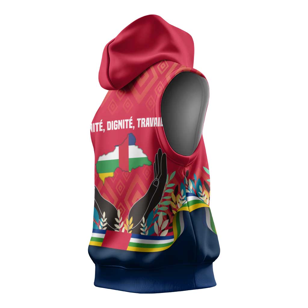 Central African Republic Sleeveless Hoodie with Red Blue Green Tribal Design and National Flag - Wonder Print Shop