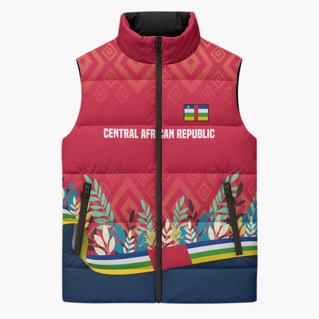 Central African Republic Sleeveless Puffer Jacket with Red Blue Green Tribal Design and National Flag - Wonder Print Shop