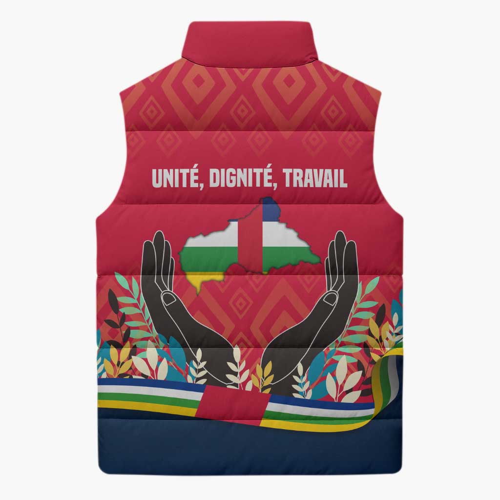 Central African Republic Sleeveless Puffer Jacket with Red Blue Green Tribal Design and National Flag - Wonder Print Shop