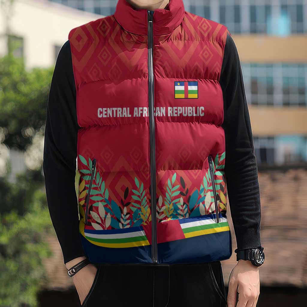 Central African Republic Sleeveless Puffer Jacket with Red Blue Green Tribal Design and National Flag - Wonder Print Shop