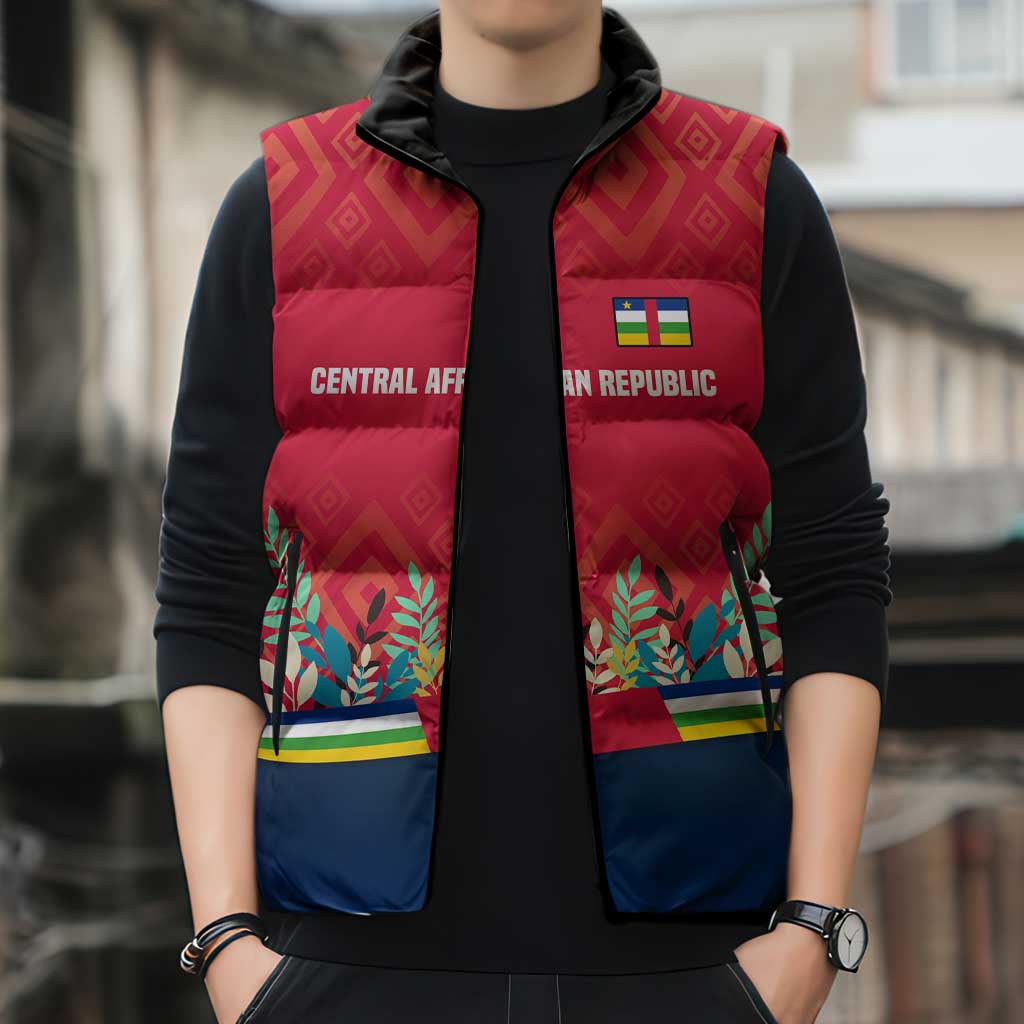 Central African Republic Sleeveless Puffer Jacket with Red Blue Green Tribal Design and National Flag - Wonder Print Shop