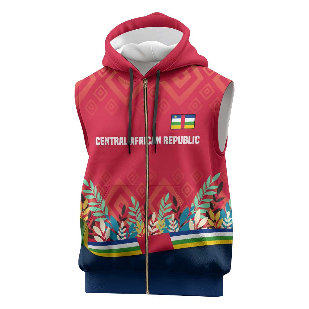 Central African Republic Sleeveless Zip Hoodie with Red Blue Green Tribal Design and National Flag - Wonder Print Shop