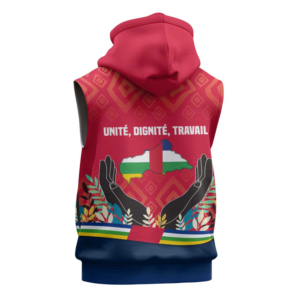 Central African Republic Sleeveless Zip Hoodie with Red Blue Green Tribal Design and National Flag - Wonder Print Shop