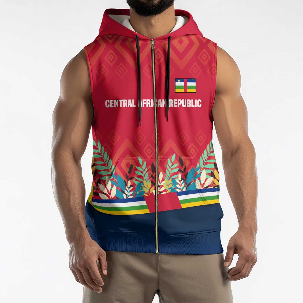 Central African Republic Sleeveless Zip Hoodie with Red Blue Green Tribal Design and National Flag - Wonder Print Shop