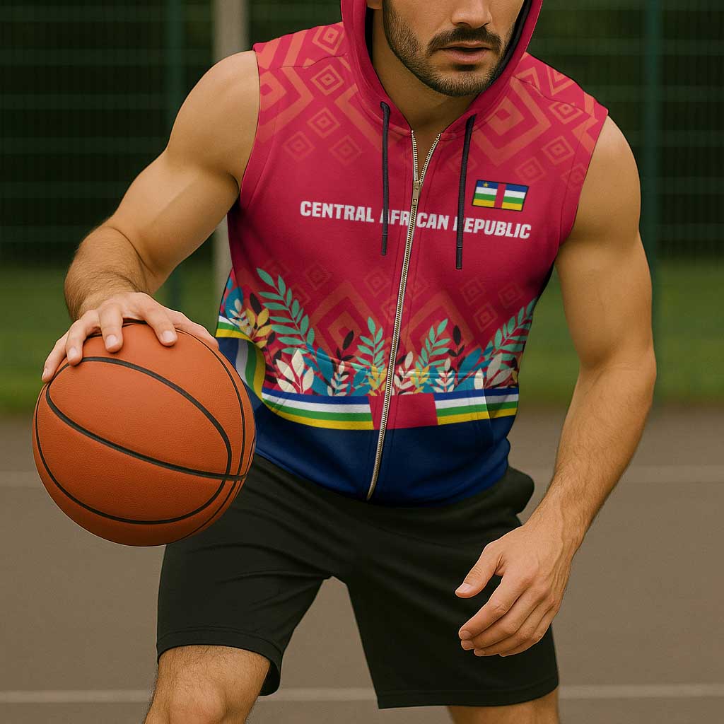 Central African Republic Sleeveless Zip Hoodie with Red Blue Green Tribal Design and National Flag - Wonder Print Shop