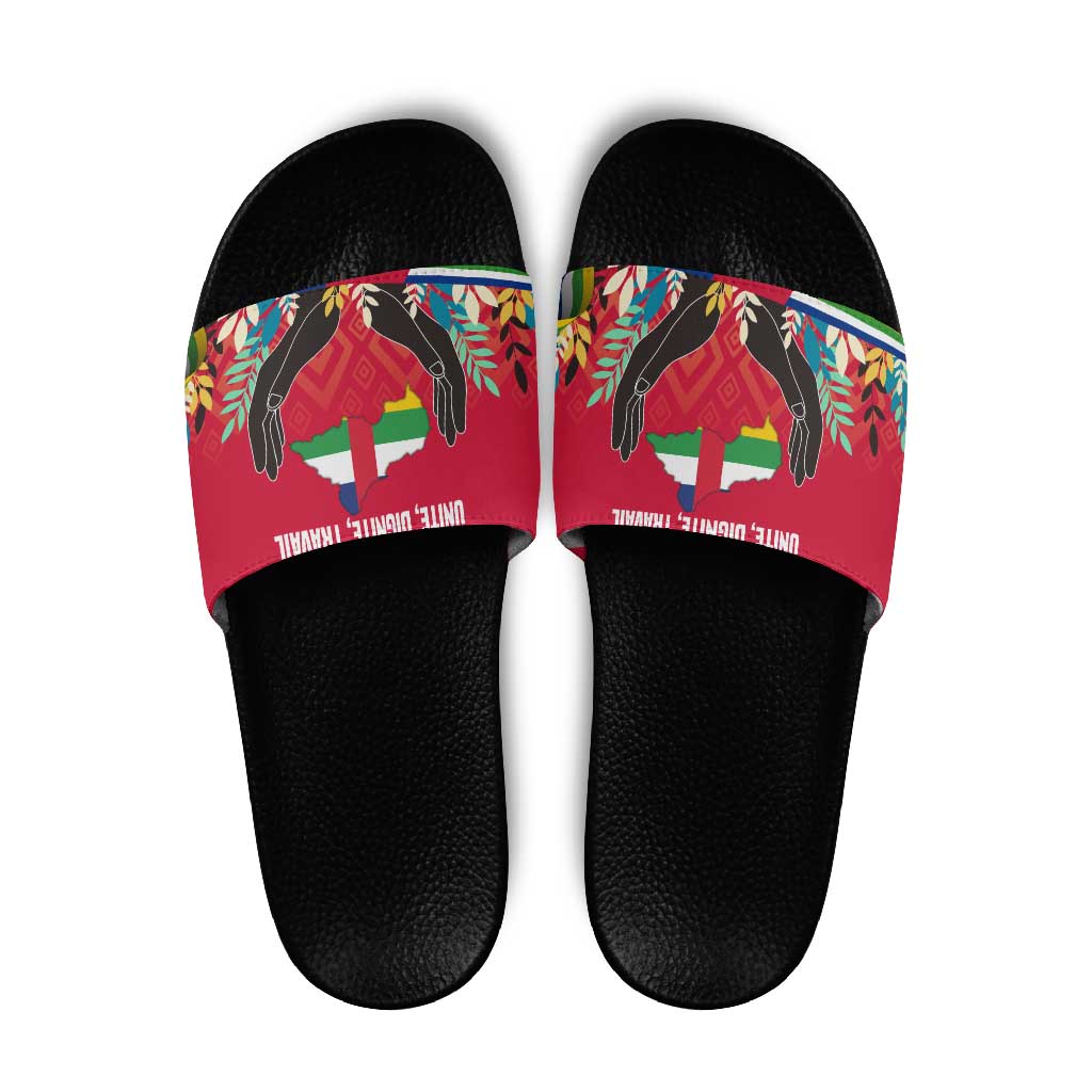 Central African Republic Slide Sandals with Red Blue Green Tribal Design and National Flag - Wonder Print Shop