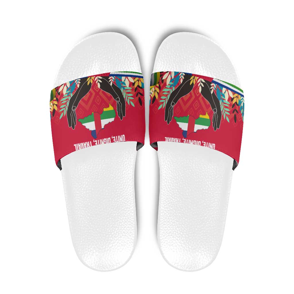 Central African Republic Slide Sandals with Red Blue Green Tribal Design and National Flag - Wonder Print Shop