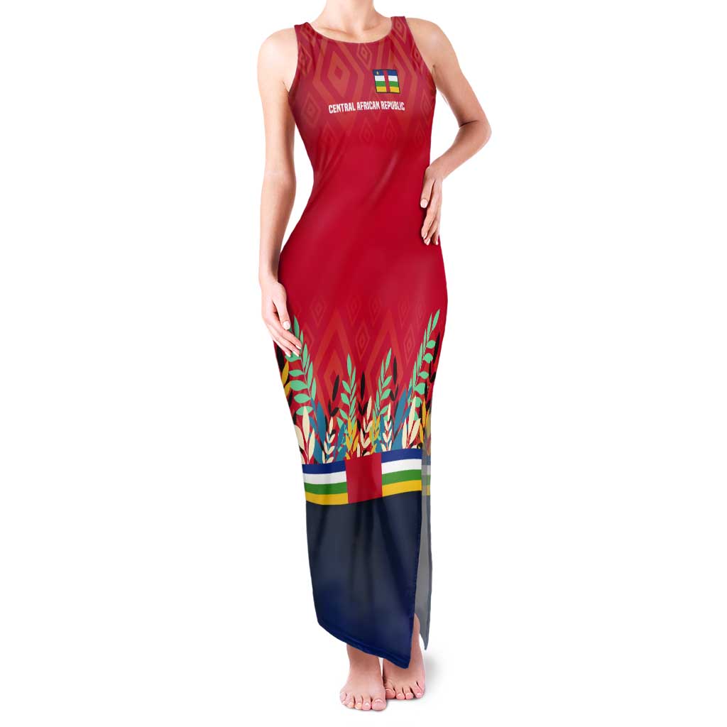 Central African Republic Tank Maxi Dress with Red Blue Green Tribal Design and National Flag - Wonder Print Shop
