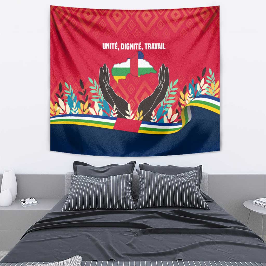 Central African Republic Tapestry with Red Blue Green Tribal Design and National Flag - Wonder Print Shop